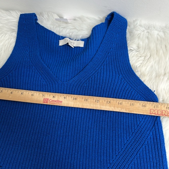 Loft Cobalt Blue Current Knit Sweater Top Sleeves V-neck Women Size S New - Picture 7 of 8